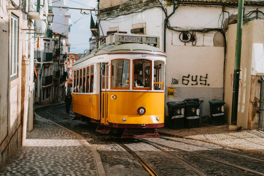 Lisbon tram in Alfama streets
